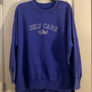 Aerie American Eagle Self Care Club Royal Blue Crewneck Sweatshirt oversized